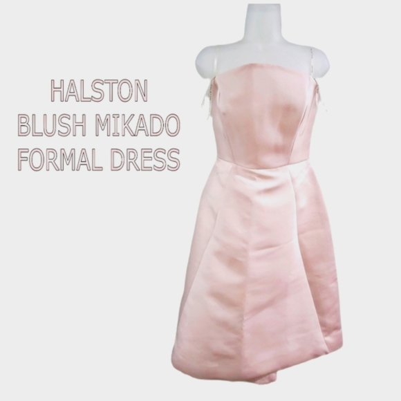 NWT 👗HALSTON blush satin halter formal fit and flare dress - Picture 2 of 11